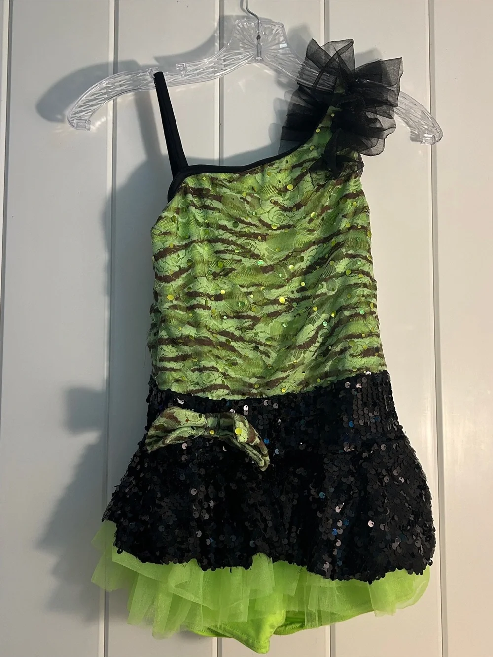 Weissman Girls Neon Zebra Sequin Dance Costume LC large child Halloween dress up